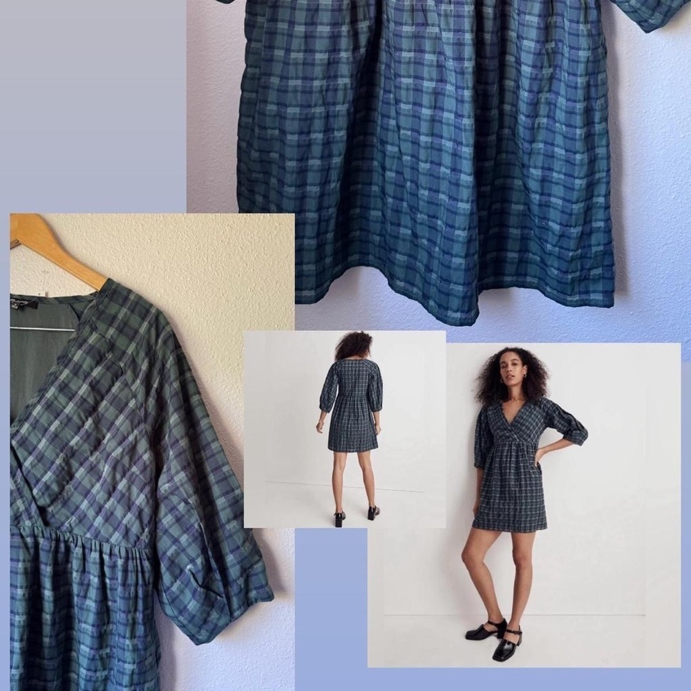 Madewell Marianna Puff-Sleeve Mini Dress in Plaid size large - Picture 13 of 13